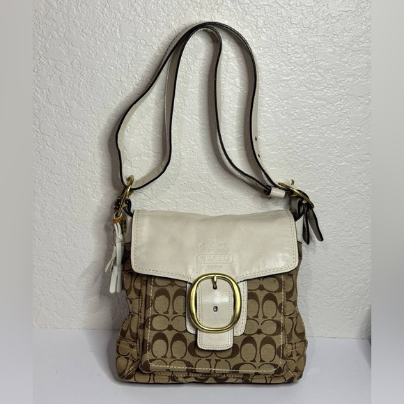 Coach Y2K Shoulder Bag Brown/White Trim Signature Belted 12392 - Picture 1 of 13